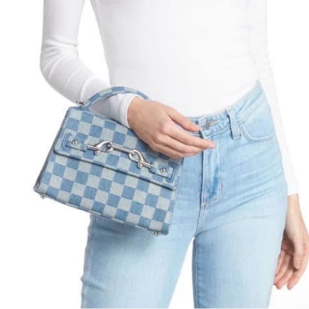 Rebecca Minkoff Lou Top Handle Denim Crossbody Bag in Light Blue/Dark Blue NWOT